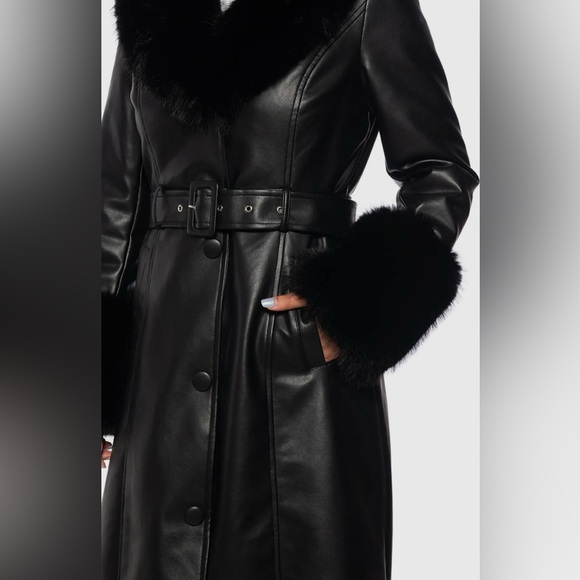 Kaya Black Faux Fur Leather Coat - Picture 3 of 9